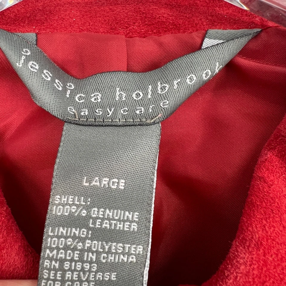 Colete Jessica Holbrook Feminino L Couro Vermelho Zíper Camurça Clássica Feriado Natal - Imagem 3 de 4