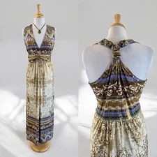 Gold Purple Paisley Long Maxi Sundress Boho Summer Y2K Beach Festival Glam Large