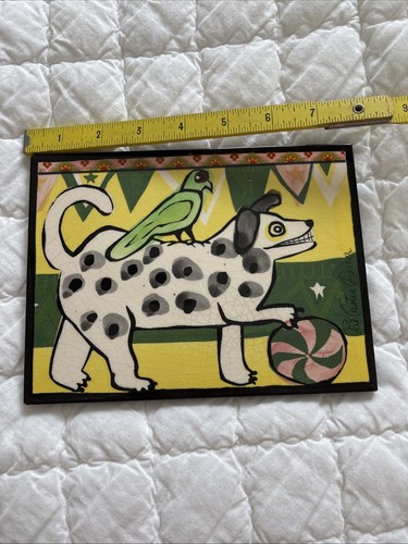 Pat Custer DENISON Keramik Wandkunst Fliese signiert "Hund" 6x8