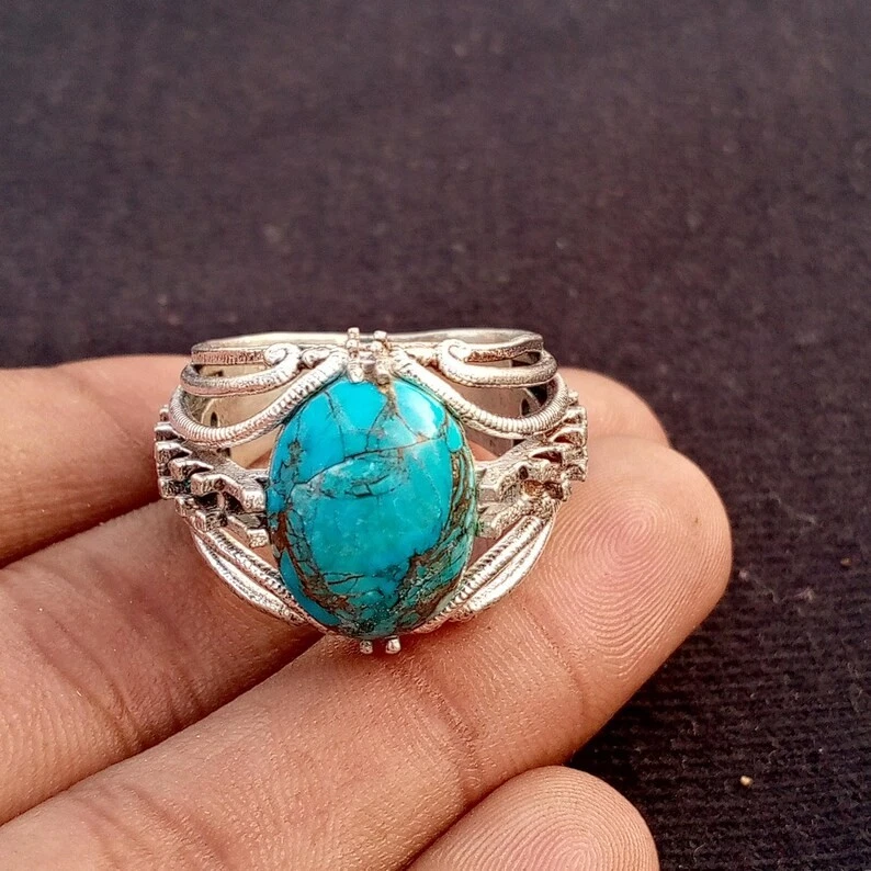 Anillo Turquesa Plata de Ley 925 Anillo Hecho a Mano Regalo de Compromiso Anillo para Hombre B114 Foto 2 de 4