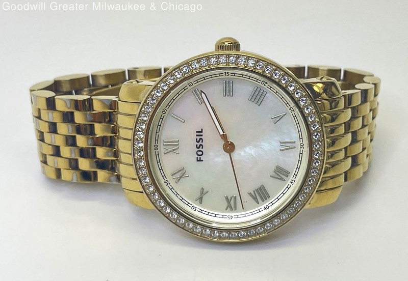 Fossil Gold Tone MOP Roman Numeral Dial Stainless Steel Men's Watch 107.3g