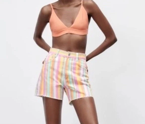 Zara High Waisted Women’s Shorts Colorful Striped Summer Vacation Size 2 NWT