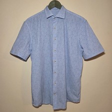 Johnnie-O Hangin' Out Button Shirt Medium Blue Floral Nylon Spandex Short Sleeve
