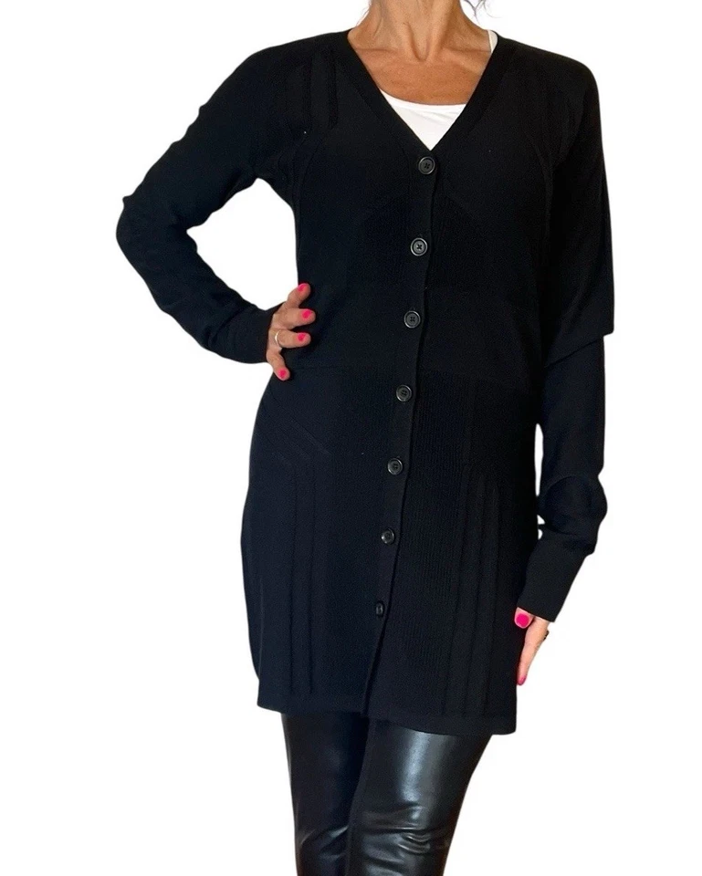 Diane Von Furstenberg DVF Black Casita Long Cardigan Sweater V Neck Wool Knit M - Image 2 of 4