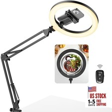 Overhead Phone Mount with Ring Light, 10" LED Selfie Ring Light for Medium