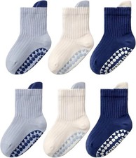 6 Pairs Toddler Baby Boy Grip Socks - Non Slip Cotton Crew Socks for Kids Age