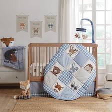 - Forest Friends Crib Bed Set - Baby Nursery Set - Gingham - Blue and White -...