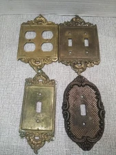 VTG. ASSORTED  brass ornate light switch cover plates (4PK BUNDLE)