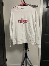 Nike White Crew Neck Logo Pullover Sweatshirt women S Long Sleeve Cotton