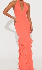 NWT FASHION NOVA Halter Ruffle Hem Dress Sz 1X Dark Salmon Orange