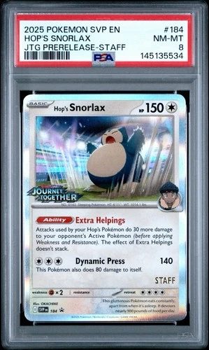 PSA 8 - Hop's Snorlax Staff Stamped Promo SVP 184 Journey Together Pokemon TCG