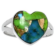 Natural Heart Blue Turquoise in Green Mohave 925 Silver Ring Size 9 USA