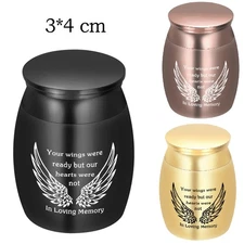3*4cm Angel Wing Print Stainless Steel Super Mini Urn for Cremation Ashes Holder