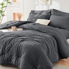Oversized King Comforter Set Seersucker 7 Pieces All Season Luxury Bed in a Bag