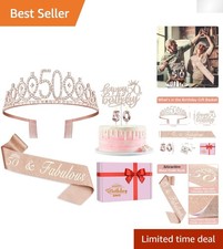 Luxurious 50th Birthday Party Kit: Rose Gold Sash, Crown, Cake Topper  Candles