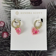 Kendra Scott Ari Heart Gold Enamel Frame Huggie Earrings in Pink