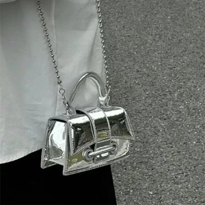 Small Women Silver Crossbody Bag PU Leather Small Shoulder Handbag Casual Purs