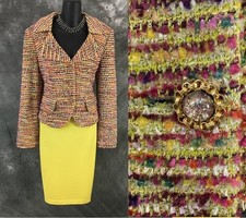 NEW BEAUTIFUL St John knit green pink purple yellow multi skirt suit size M 10