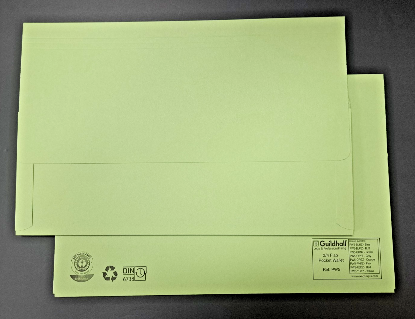 BOX of 25x GUILDHALL 3/4 FLAP 315gsm GREEN DOCUMENT WALLETS EXACOMPTA PW5-GRNZ