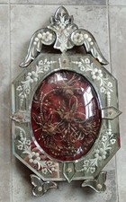 Ancien Cadre Globe Mariée Reliquaire Miroir Vénitien Venise 19 Ème Verre Bombé 