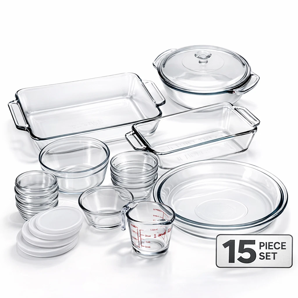 Anchor Hocking Glass Bakeware Set 15 Pc Oven Safe Kitchen Baking Set