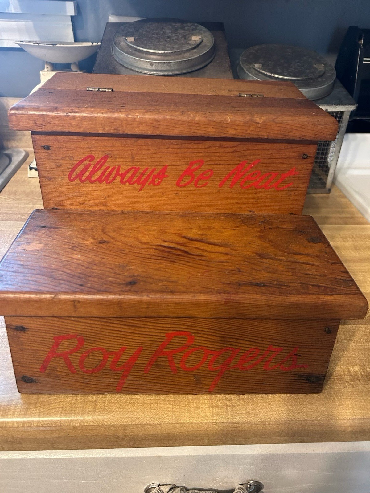￼ Roy Rogers Always Be Neat Wooden 1950’s Stepstool Boots And Longhorn Spurs