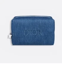 Christian Dior Pouch vanity Denim fabric Dior mark embroidery 5.9 × 3.9"  Box