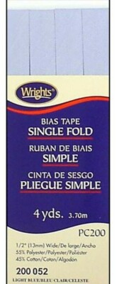Wrights ~ (PC200-0052) - Single Fold Bias Tape - Light Blue, 4yd