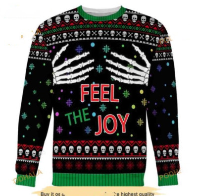 Hand Skeleton Feel The Joy Christmas Funny Ugly Sweater (AOP) Size S-5XL