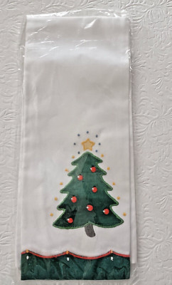 Vintage Lillian Vernon Hand Towel CHRISTMAS Tree Applique 13x20 New Holidays