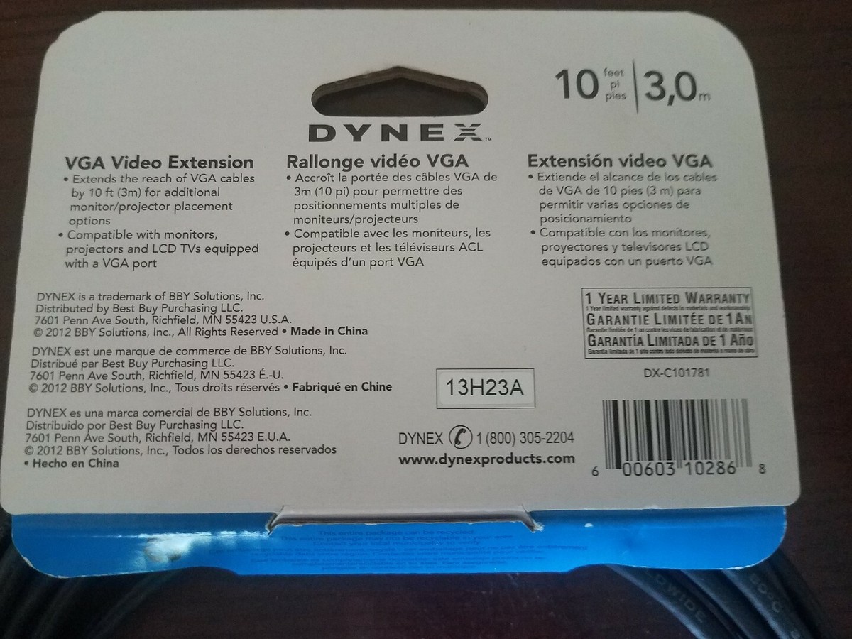 Cavo Prolunga VGA Dynex 10 Piedi (3 Metri) – DX-C101781 – Maschio-Femmina