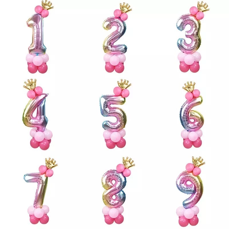 Juego de 13 piezas de 30" para niñas número princesa arco iris corona globo lámina fiesta de cumpleaños fiesta de cumpleaños Reino Unido Foto 2 de 4