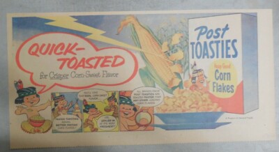 Post Cereal Ad: Post Toasties Corn Flakes! from 1950's Size: 7.5 x 15 inches