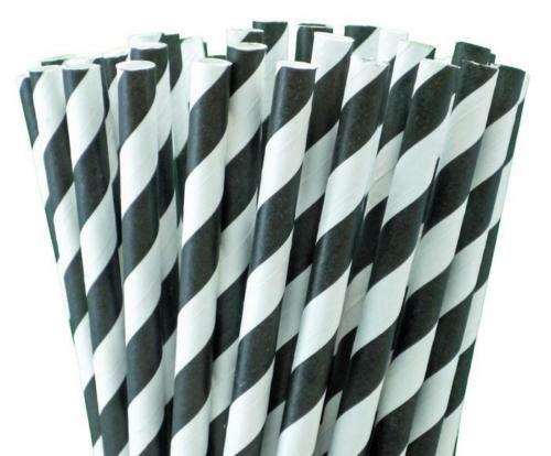 BLACK &WHITE STRIPED PAPER STRAW 20cm Biodegradable 1/25/50/100/250/500/750/1000 - Bild 8 von 9