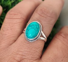 blue Turquoise Ring 925 Silver Jewelry Beautiful Gift For Her All Size Size