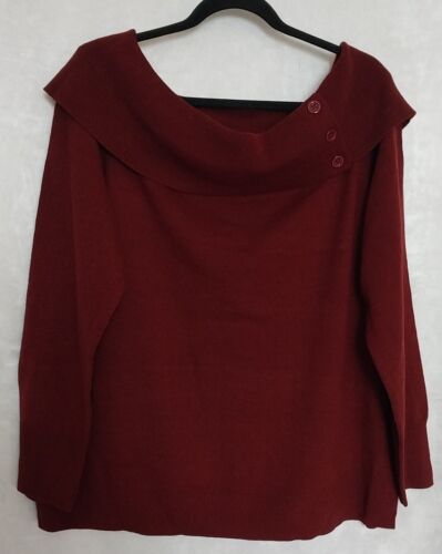 Women's Sweater Top XXL Burgundy NY&C Off-the-Shoulder Button Long Sleeves ~ New