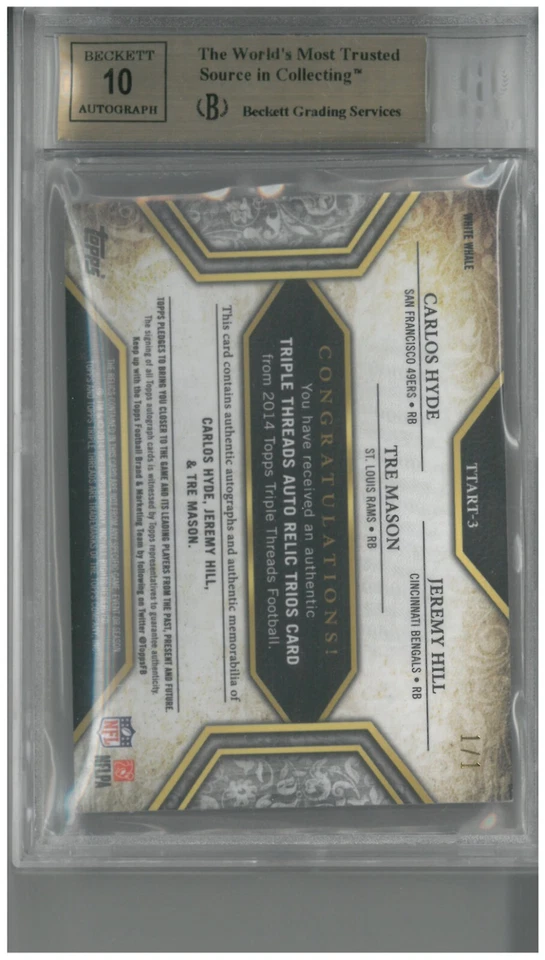 2014 Triple Threads MASON HILL HYDE 印刷版亲笔签名 1/1 ~ BGS 9.5 宝石完好 — 第 2/2 张图片