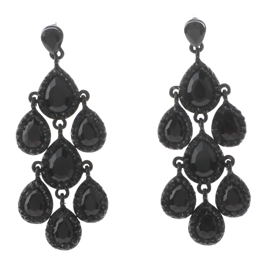 Black Metal Crystal Rhinestone Chandelier Earrings ER2601-BLK