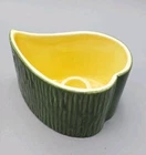 Vintage Red Wing Heart Shaped Green & Yellow Candleholder Pottery With Ridges
