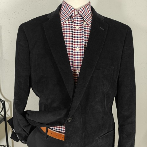 Adolfo Men's Corduroy Sport Coat Blazer Two Button Elbow Patch Black Size 48L - Picture 2 of 10