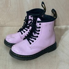 Dr. Martens 1460T Combat Boots Girls Size 8 Lace Up Patent Leather Glossy Pink