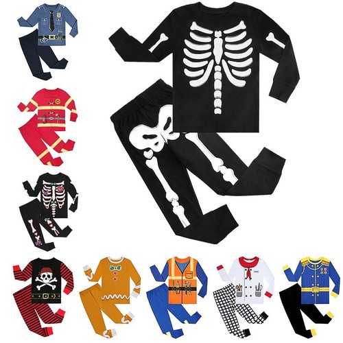 Kids Halloween Pajamas Boys Girls T-shirts Pants Skeleton Clothing Set Sleepwear