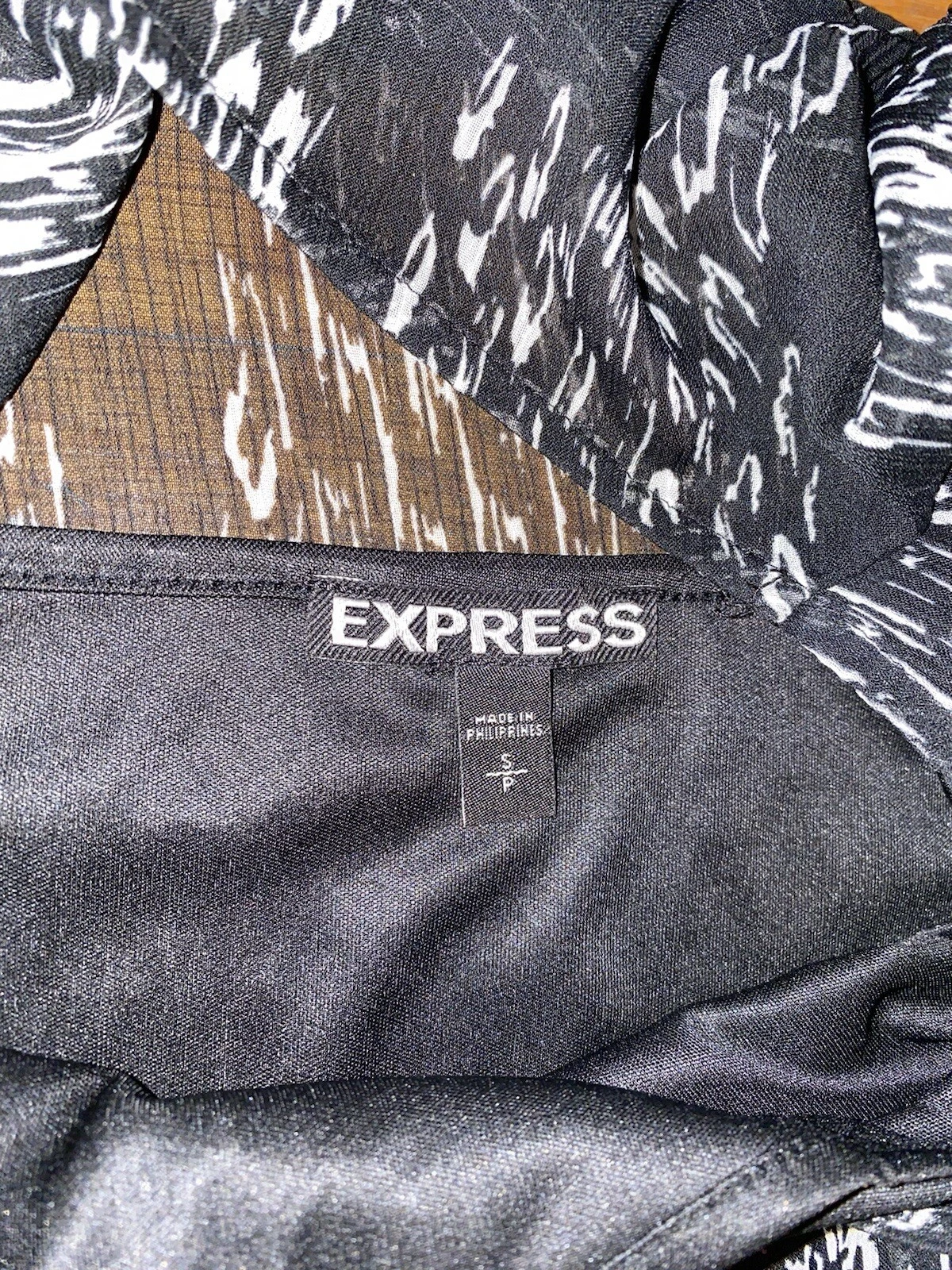 OFF WHITE Abito donna Express taglia small chiffon nero bianco sporco perline manica larga #F