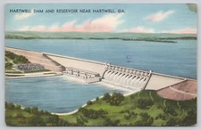 Hartwell Georgia Hartwell Dam And Reservoir Linen Postcard Posted