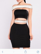 Brand New Sold Out Fashion nova Elegant black Crystal Rhinestone dress XS