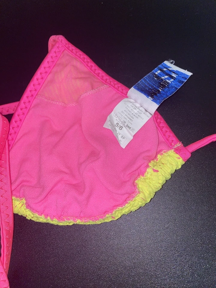De colección Ritchie Traje de Baño Corbata Lateral Crepé Red Neón Amarillo/Rosa Tanga Bikini 5/6 Foto 4 de 4