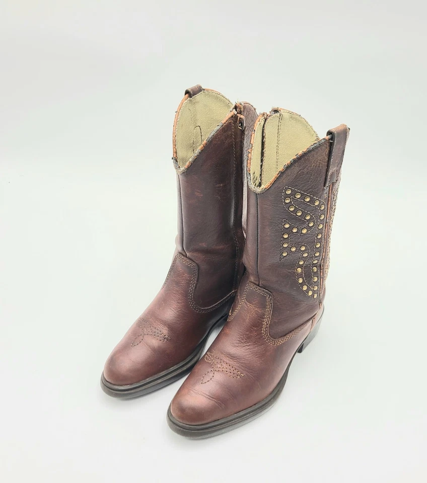 Botas occidentales para niños Frye Lil Daisy Duke cuero marrón punta almendra talla 11 M Foto 2 de 4
