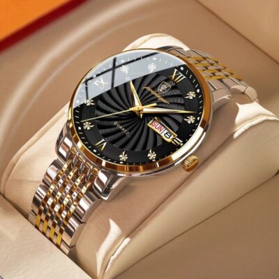 Watch Men Stainless Steel Waterproof Luminous Watches Men Quartz Wristwatch +BOX