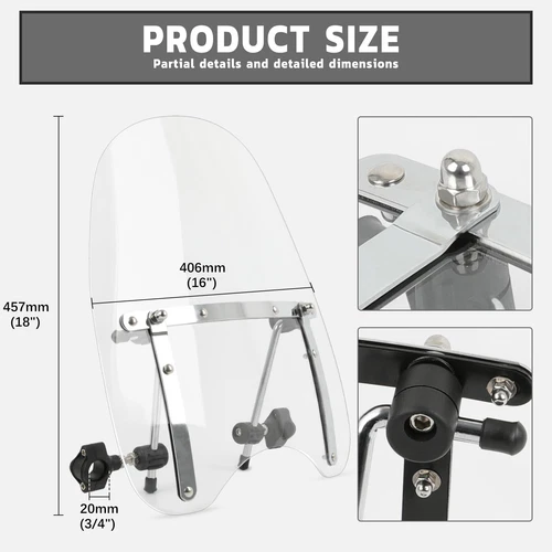 Universal Motorbike Wind Screen Deflector Windscreen Motorcycle Front Windshield - Picture 8 of 14