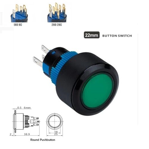  22mm 1NO 1NC/2NO 2NC 250V LED beleuchtet rund Kunststoff Drucktaster Schalter ROHS - Bild 12 von 13
